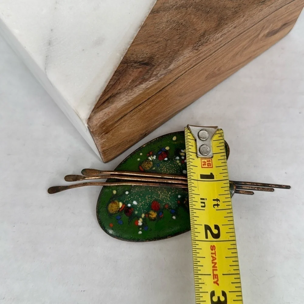1950s Matisse Artist Palette Green Enamel Copper Mid Century Statement Brooch B1